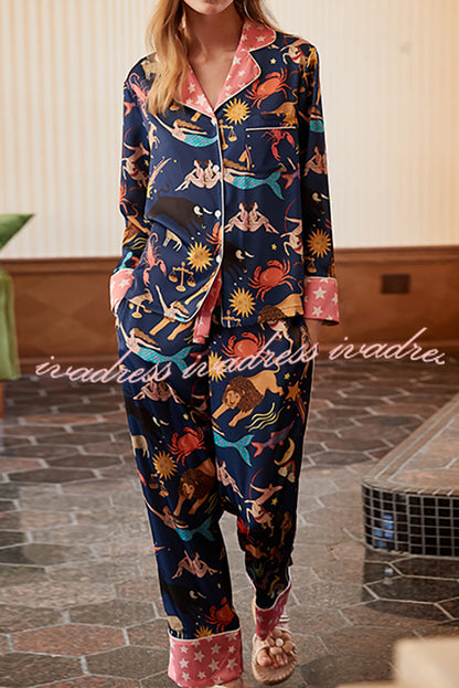 Blue Constellation Printed Home Long Sleeved Two-piece Set