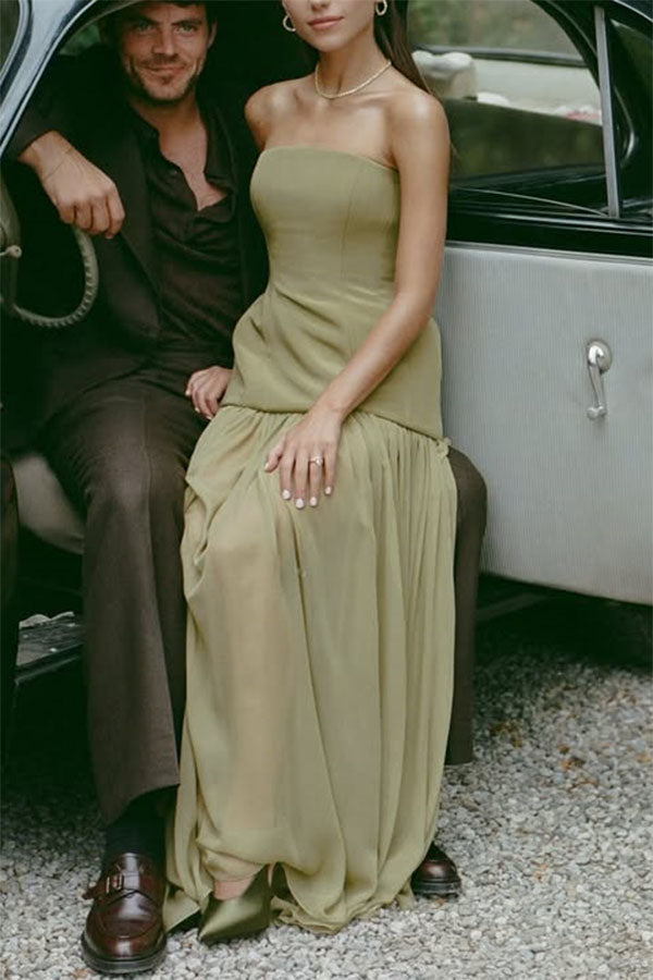 Classic Attendance Structure Strapless Tank and Pleated Tulle High Rise Maxi Skirt Set