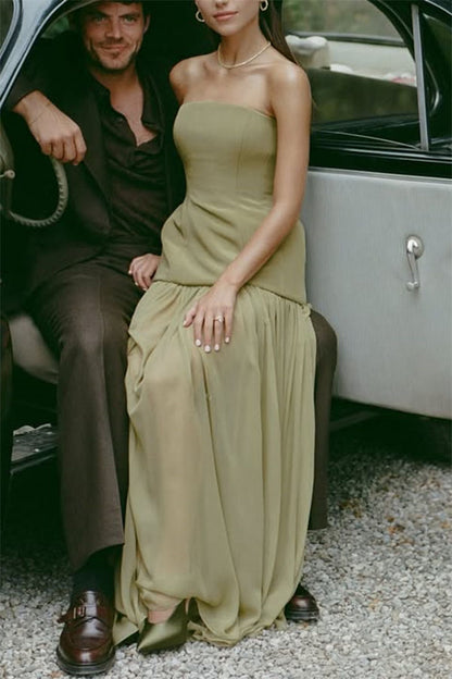 Classic Attendance Structure Strapless Tank and Pleated Tulle High Rise Maxi Skirt Set