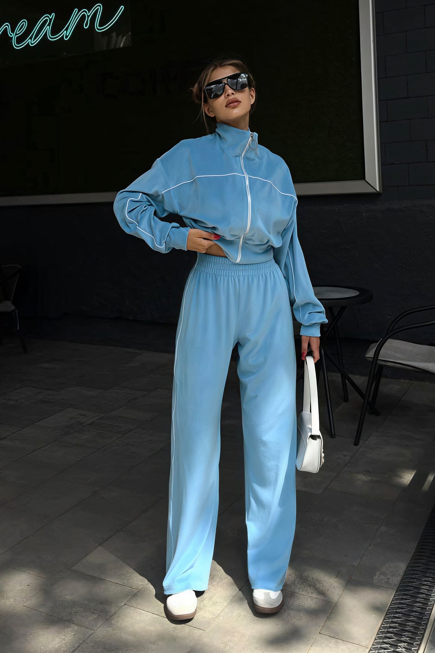 | Velvet Collar Zipper Long Sleeve Two Piece Set