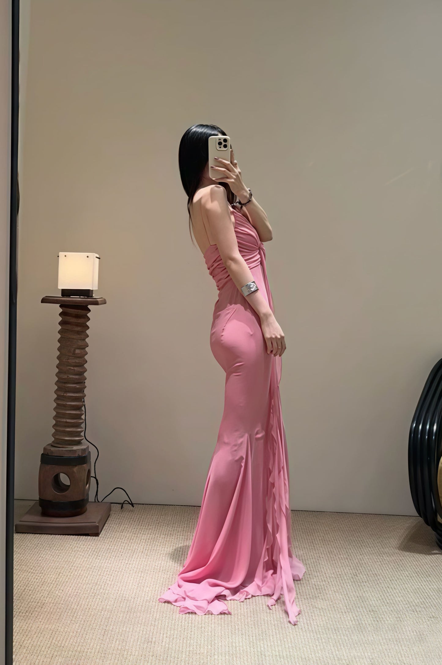 | 3D Rose Flowy Spaghetti Strap Backless Maxi Dress