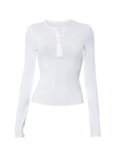 Solid Color Crew Neck Breasted Long Sleeve Knit