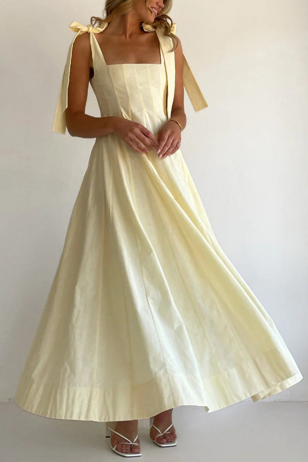 Solid Color Sleeveless Tie-up Suspender Elegant Patchwork Maxi Dress