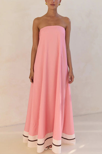 Unique Print Sexy Tube Top Back Zipper Loose Maxi Dress