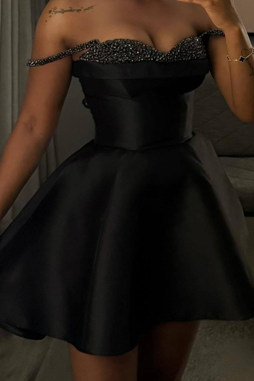 Sweetheart Beaded Trim Satin Fit and Flare Mini Dress
