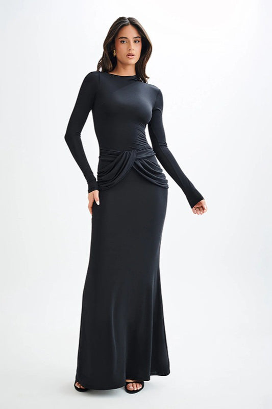 | Long Sleeve Crew Neck Maxi Dress
