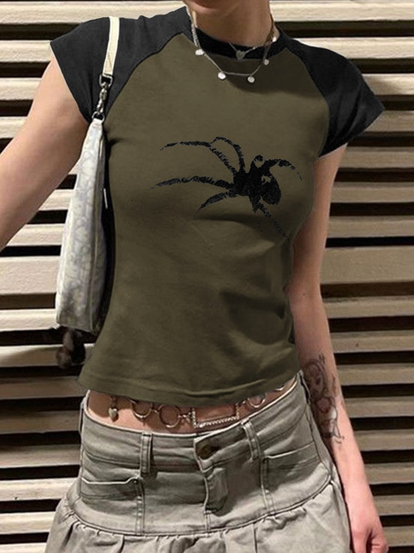 Street Spider Raglan Sleeve Cropped Top