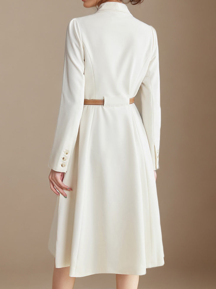 Blazer Dresses Lapel Belted Long Sleeves Knee-Length Business Casual Dress
