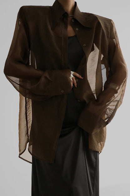 Retro Sheer Loose Long-sleeved Casual Shirt