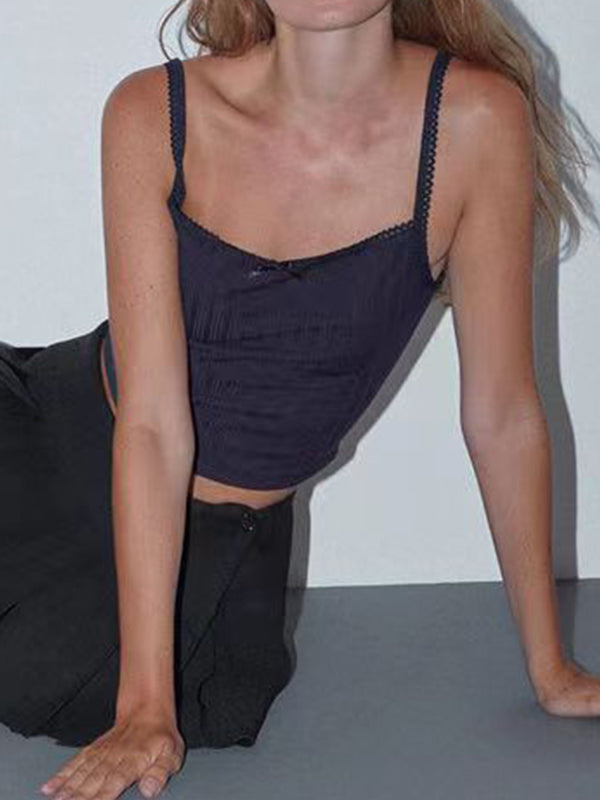 Plain Bow Lace Slim Fit Cami Top