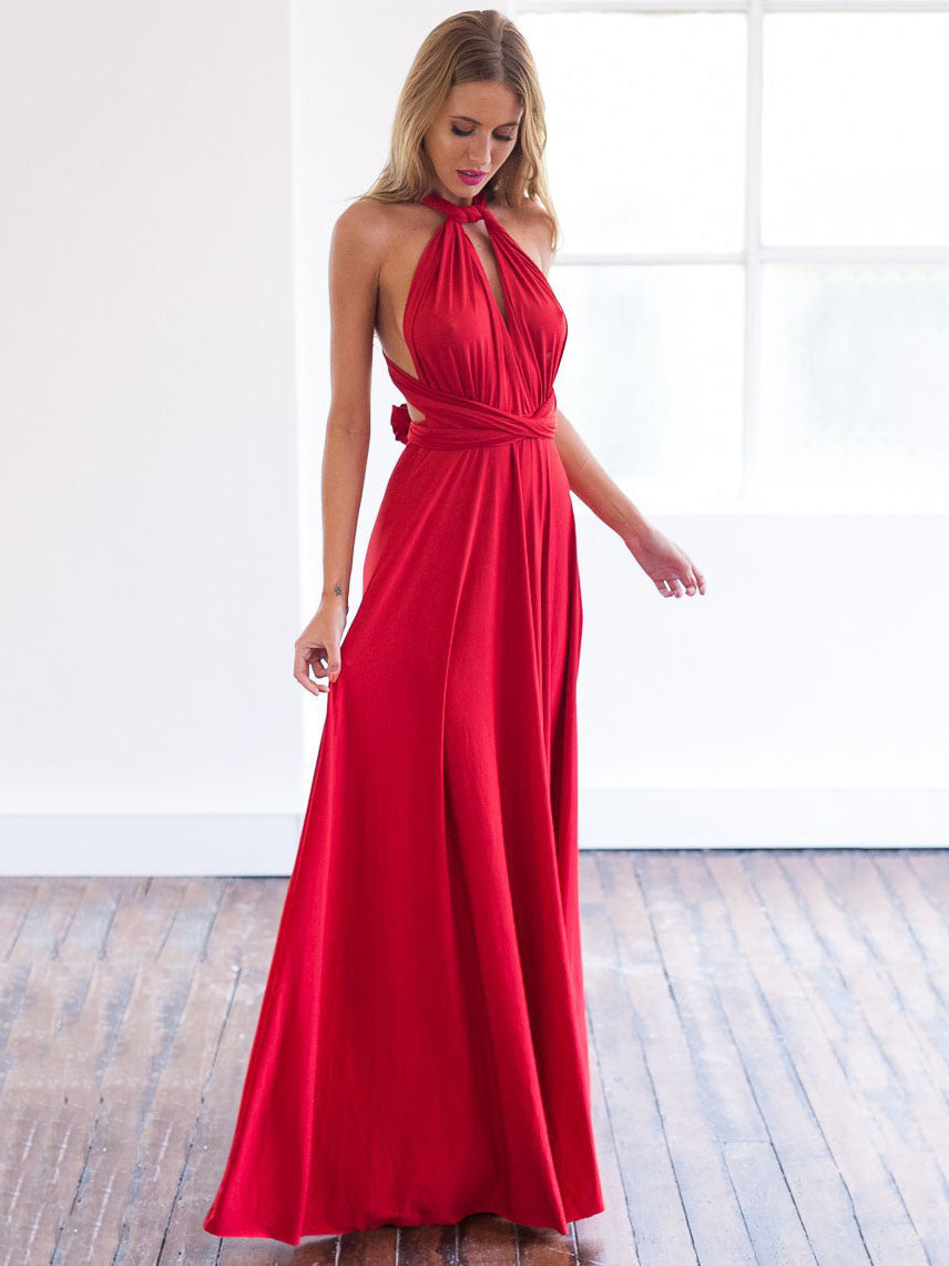 Convertible Women Sleeveless Maxi Dress - Multiway Solid Color Backless Gown - Summer Beach Wedding Bridesmaid Dress 2026