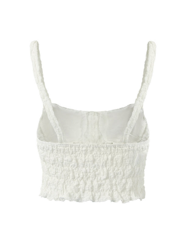 Front Button Pleated White Cami Top