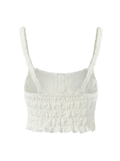 Front Button Pleated White Cami Top