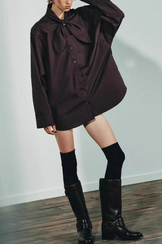 Chic Poplin Scarf Detail Blouse