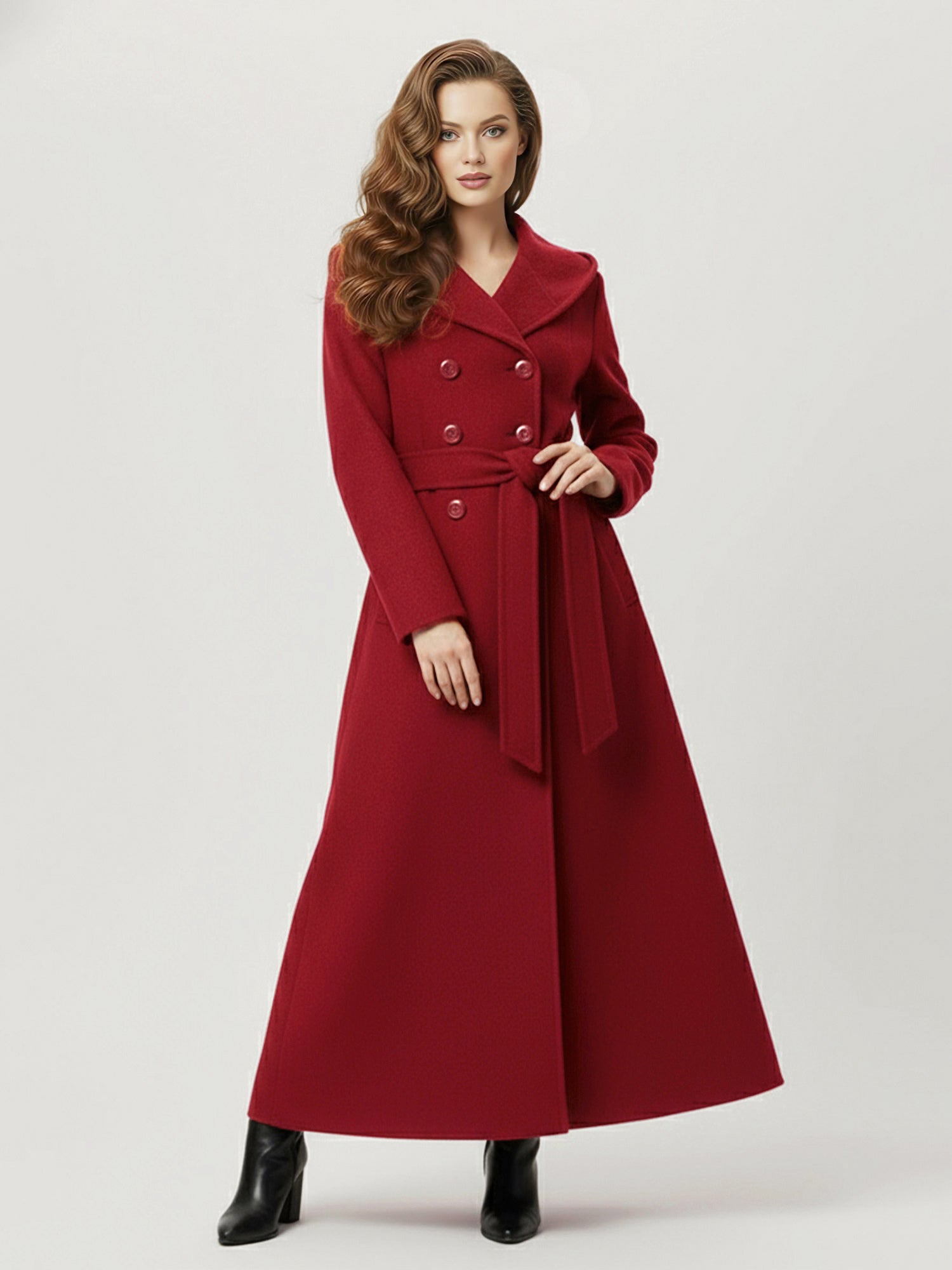 Wool Blend Maxi Hooded Coat With Double-Breasted Design For Women 2026