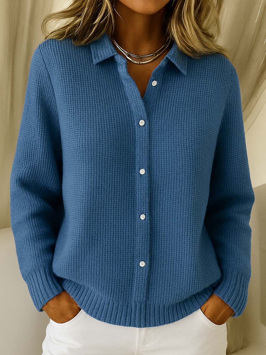 The Elena — Ribbed Knit Button-Down Cardigan