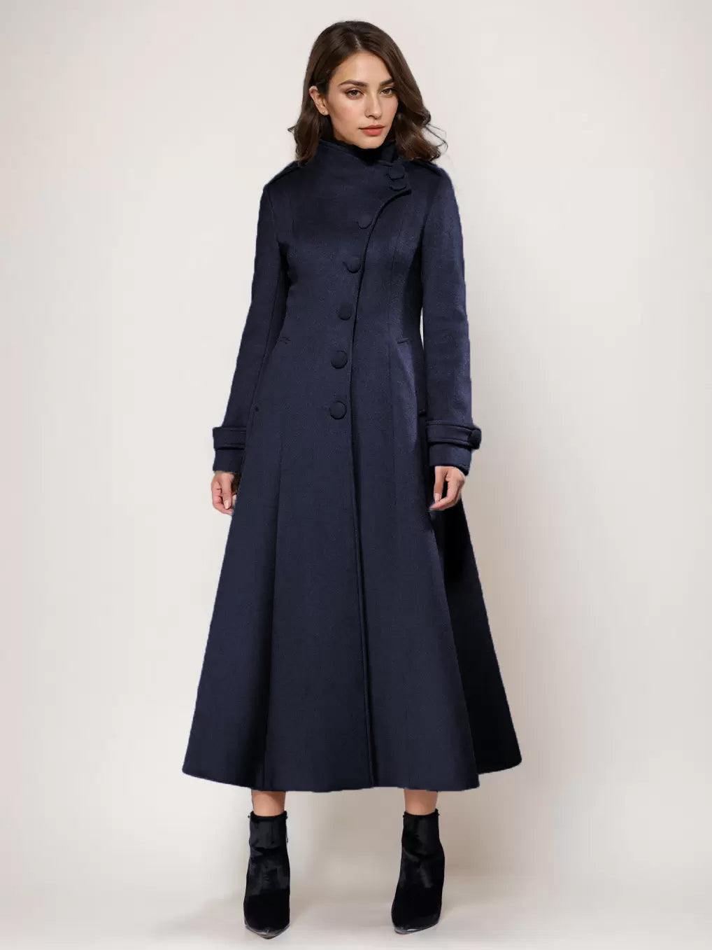 Wool Blend Long Coat A-line Flared Stand Collar Elegant Gray Vintage Winter Outerwear For Women 2026