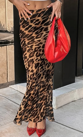 Leopard print chiffon mermaid skirt