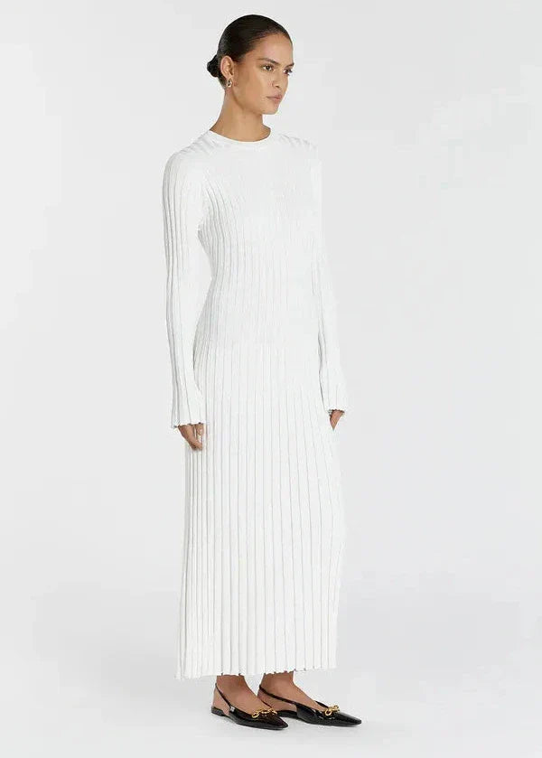 Crew Neck Ribbed Knit Long Sleeve Bodycon Maxi Dress