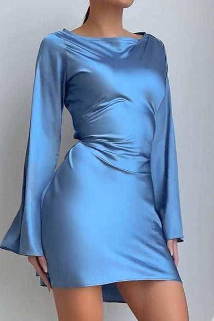 Satin Bodycon Belted Mini Silk Dress