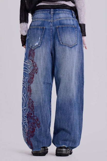 Y2K Embroidered Wide Jeans