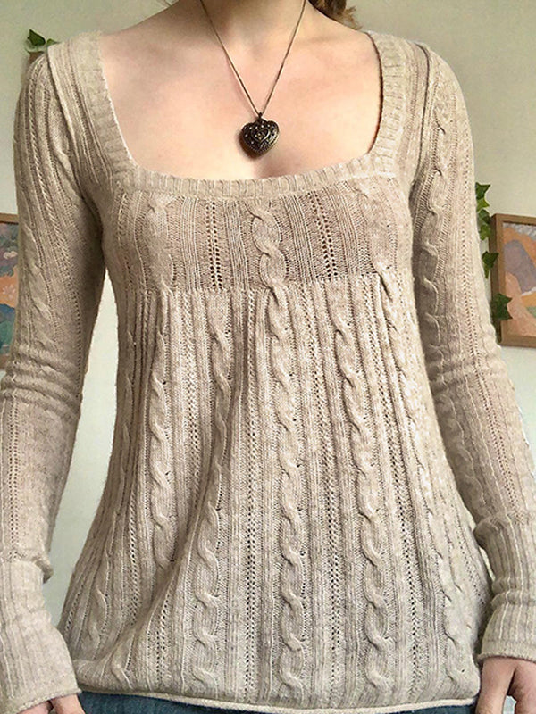 Low Cut Square Neck Long Sleeve Knits