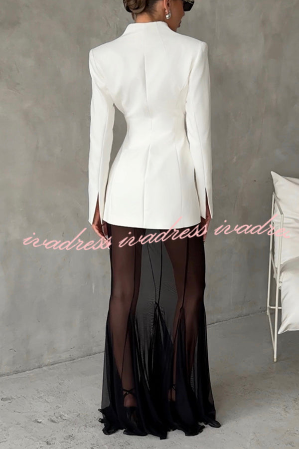 Shes Timeless Mesh High Rise Elastic Waist Fishtail Maxi Skirt