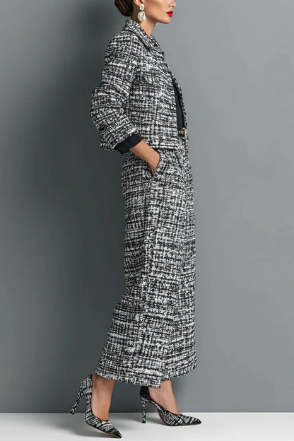 Stylish Long-sleeved Single-breasted Short Jacket and Casual Pocket Wide-leg Pants Sets