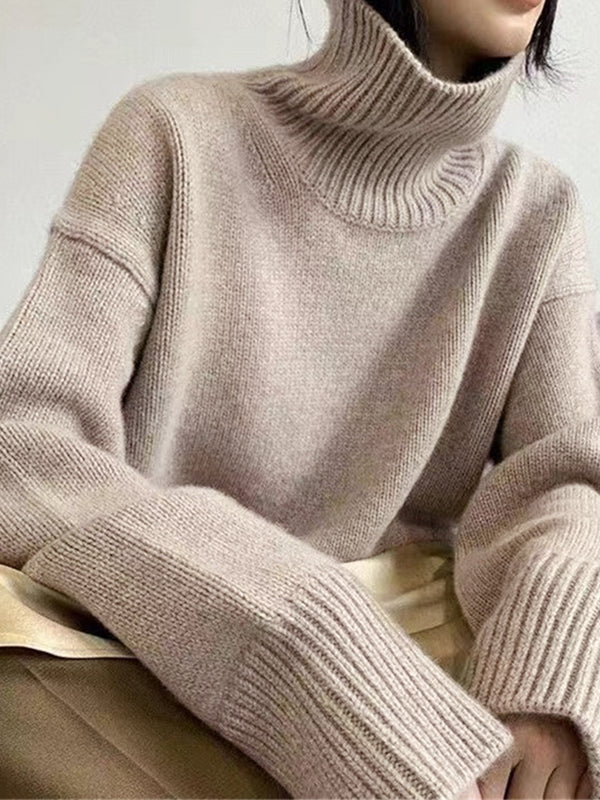 Solid High Neck Pullover Sweater