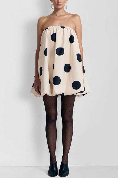 Fashionable Polka Dot Print Off-shoulder Sleeveless Loose Mini Dress