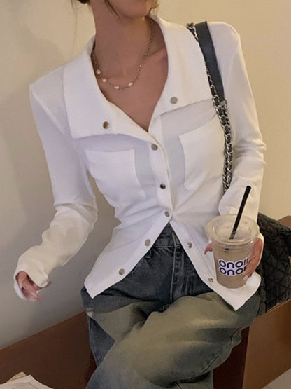 Metal Button Polo Neck Knit