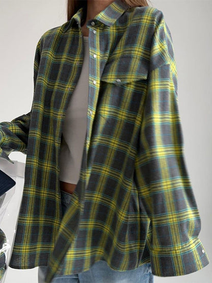Vintage Plaid Print Long Sleeve Blouse