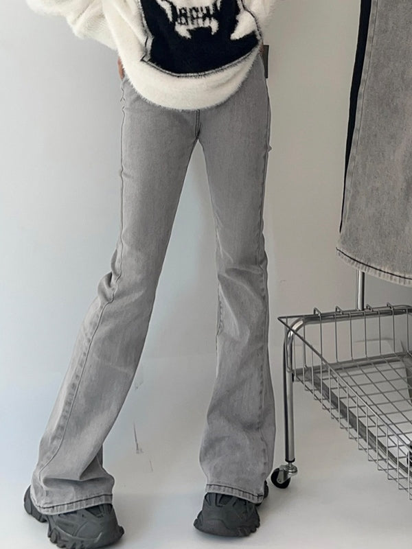 Washed Gray Elastic High Rise Flare Jeans