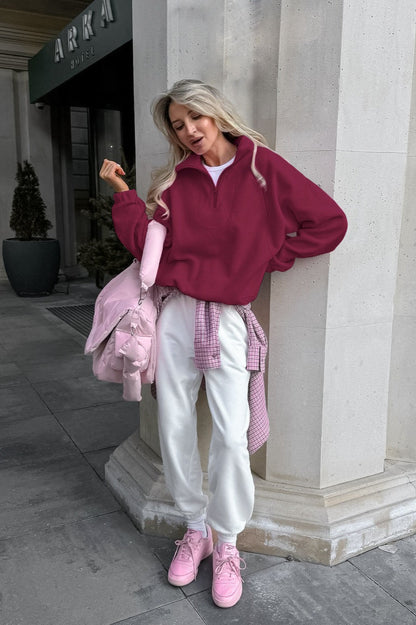 Women's Pink Sherpa Collared Oversized Hoodie