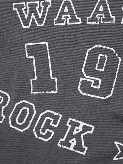 Number Letter Print Breasted Slim Long Sleeve Tee