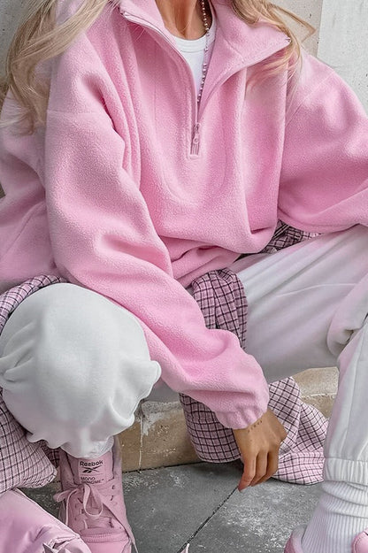Women's Pink Sherpa Collared Oversized Hoodie