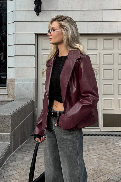 Vintage Red PU Leather Jacket