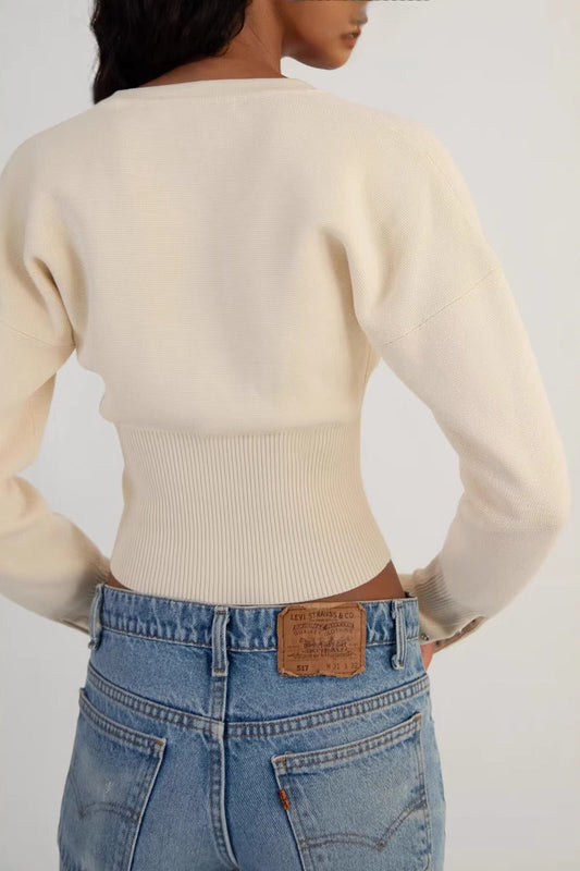 Round Neck Button Knit Sweater