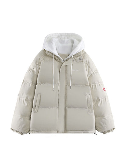 Hooded Fake Two Piece Loose Jacket
