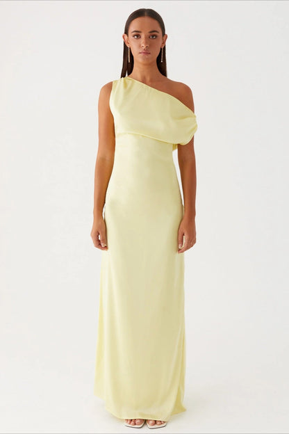 Solid Asymmetric Neckline Formal Dress