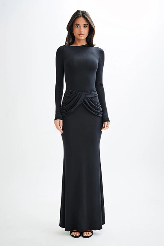 | Long Sleeve Crew Neck Maxi Dress