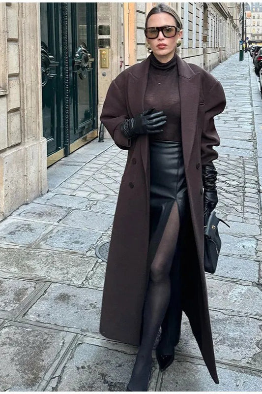 Classic Double-Breasted Lapel Long Overcoat