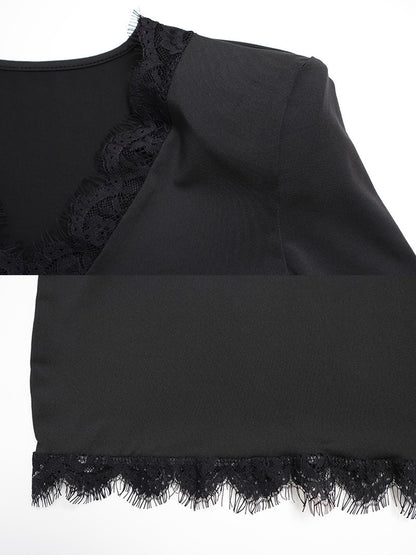 Lace Trim Long Sleeve V-Neck Bodycon Mini Party Dress For Women 2026