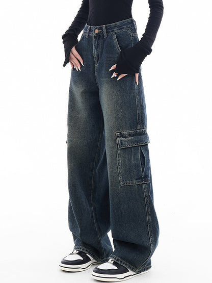 High waist straight leg loose slimming Cargo Jeans
