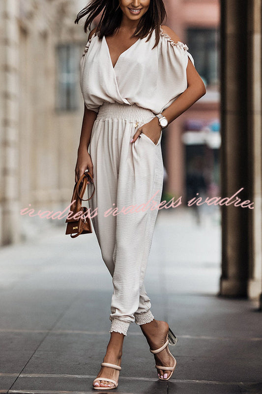Wonderful Ideas Ruffle Cold Shoulder Jumpsuit