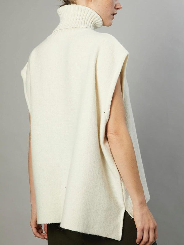 Solid High Neck Loose Sweater Vest