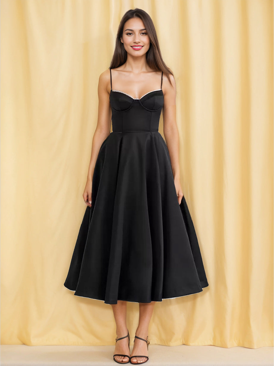 Soft Pink Corset Midi Dress Sweetheart Neck Straps A-line Birthday Party Dress For Women 2026