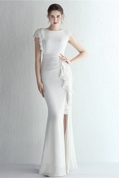 Glitter High Neck Mermaid Slit Formal Dress