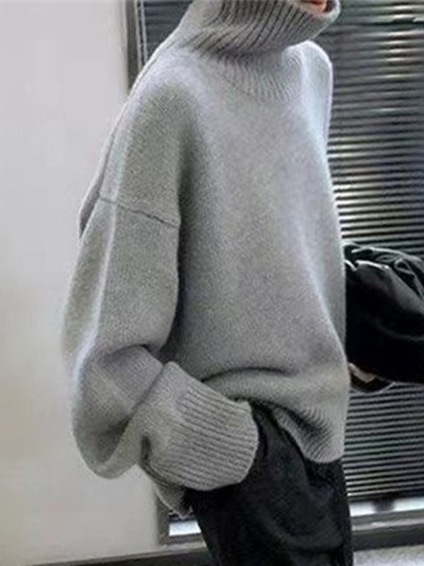 Solid High Neck Pullover Sweater