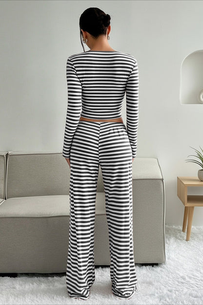 Casual Two Tone Stripe Two Piece Pants Set